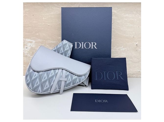 Saddle Dior Borsa a Sella da Uomo Diamond Grigia Marrone - vista 12