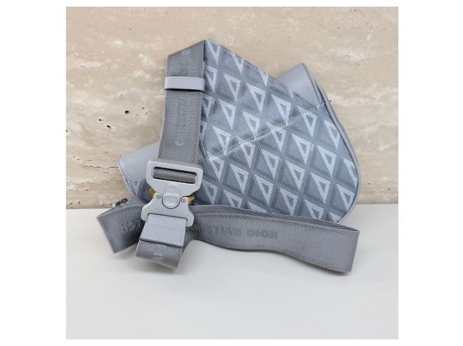 Saddle Dior Borsa a Sella da Uomo Diamond Grigia Marrone - vista 7