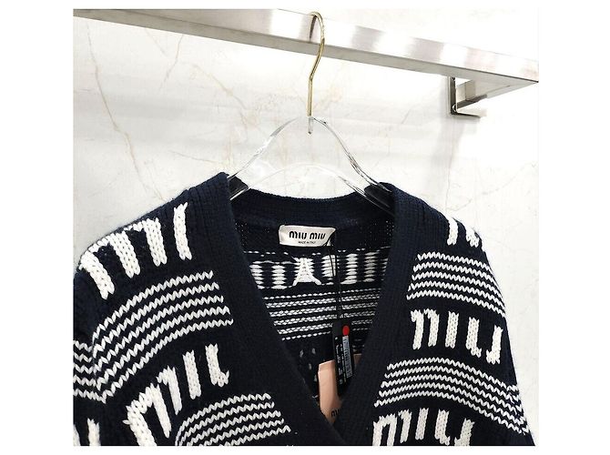 Miu Miu Cashmere-Cardigan mit Logo-Streifen Silber - Ansicht 3