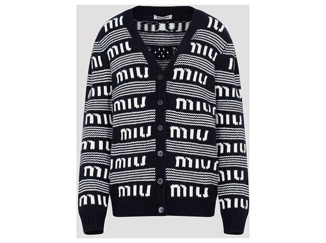 Miu Miu Cashmere-Cardigan mit Logo-Streifen Silber - Ansicht 7