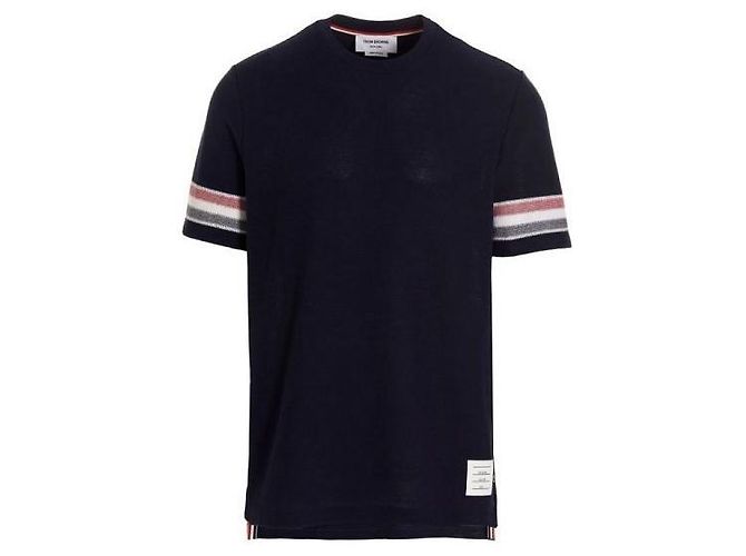 Thom Browne Trimming Textured Cotton T-Shirt - view 3