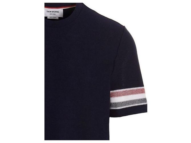 Thom Browne Trimming Textured Cotton T-Shirt - view 5
