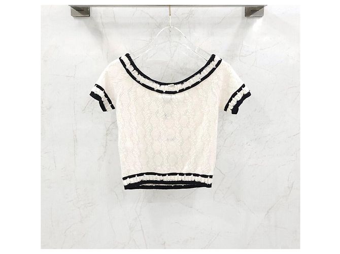 Chanel Crop Top aus Strick mit kurzen Ärmeln Silber - Ansicht 2