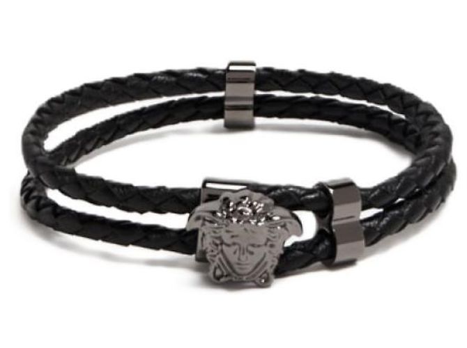 Versace Pulseira de couro trançado Medusa Preto - vista 3
