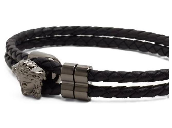 Versace Pulseira de couro trançado Medusa Preto - vista 4