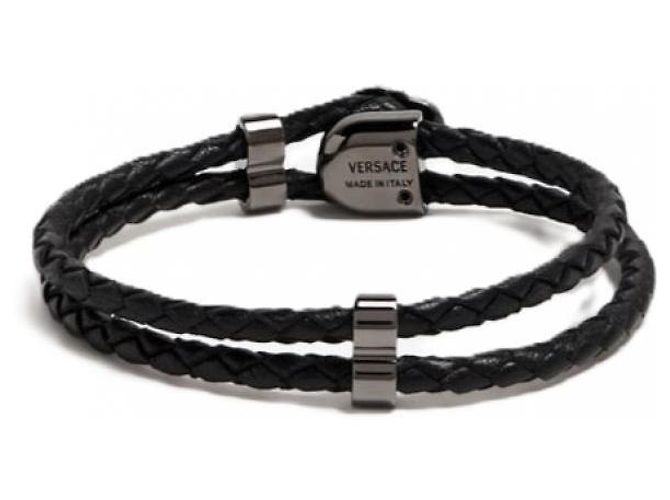 Versace Pulseira de couro trançado Medusa Preto - vista 6