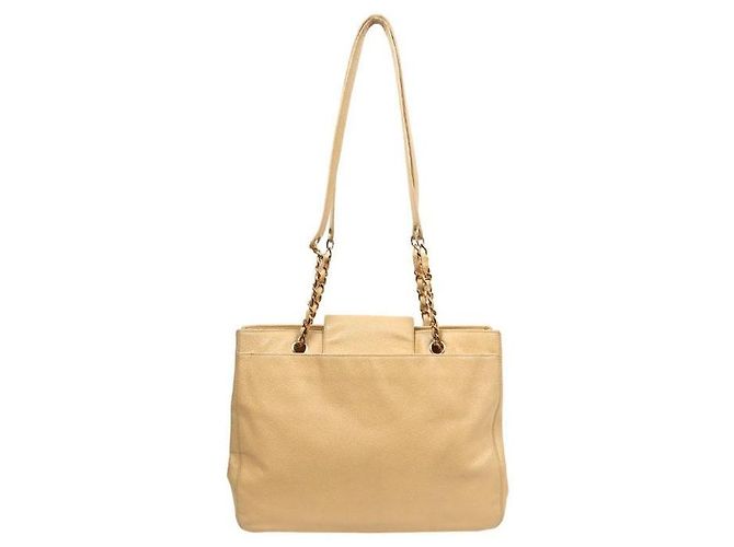 Chanel Borsa a Spalla Beige Caviar CC Chain Marrone - vista 3