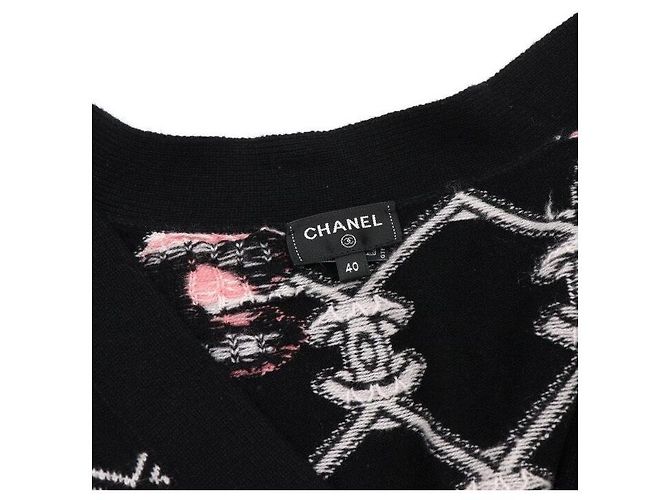 Chanel Schwarzer mehrfarbiger Kaschmir-Cardigan mit Coco-Logo - Ansicht 5