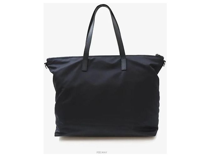 Prada Borsa shopper in nylon con logo triangolo blu navy - vista 3