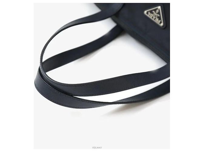Prada Borsa shopper in nylon con logo triangolo blu navy - vista 5