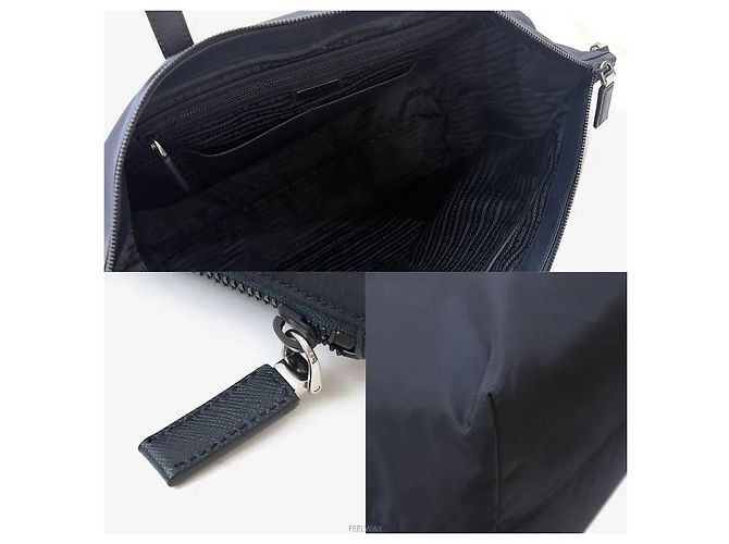 Prada Borsa shopper in nylon con logo triangolo blu navy - vista 7
