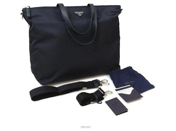 Prada Borsa shopper in nylon con logo triangolo blu navy - vista 8