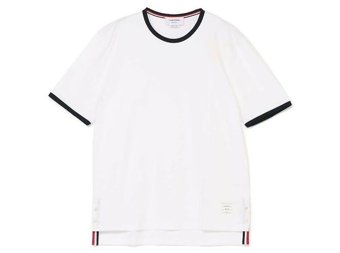 Thom Browne Ringer T-Shirt mit Seitenbesatz Weiß - Ansicht 3