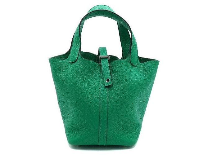 Hermès Borsa Tote Picotin in Taurillon Clemence con Chiusura Silver Lock Verde - vista 2