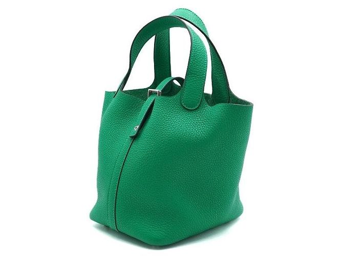 Hermès Borsa Tote Picotin in Taurillon Clemence con Chiusura Silver Lock Verde - vista 3