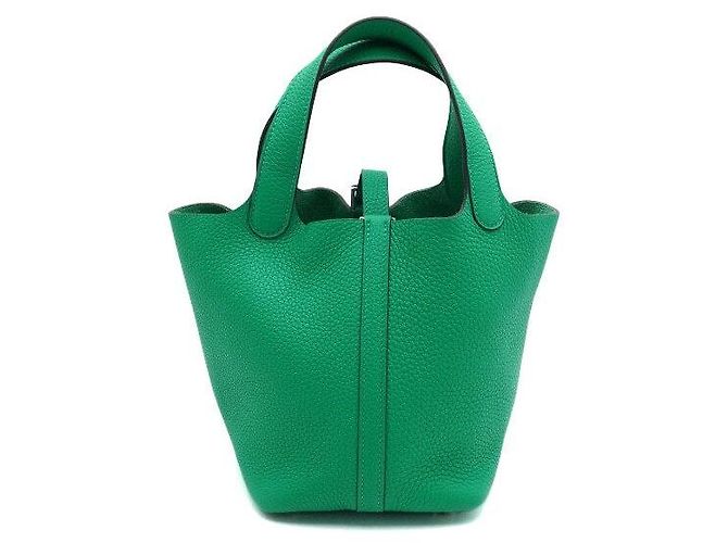 Hermès Borsa Tote Picotin in Taurillon Clemence con Chiusura Silver Lock Verde - vista 5
