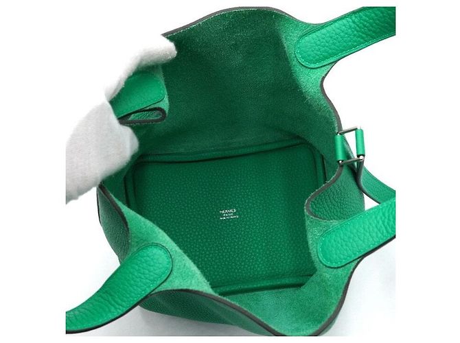 Hermès Borsa Tote Picotin in Taurillon Clemence con Chiusura Silver Lock Verde - vista 6