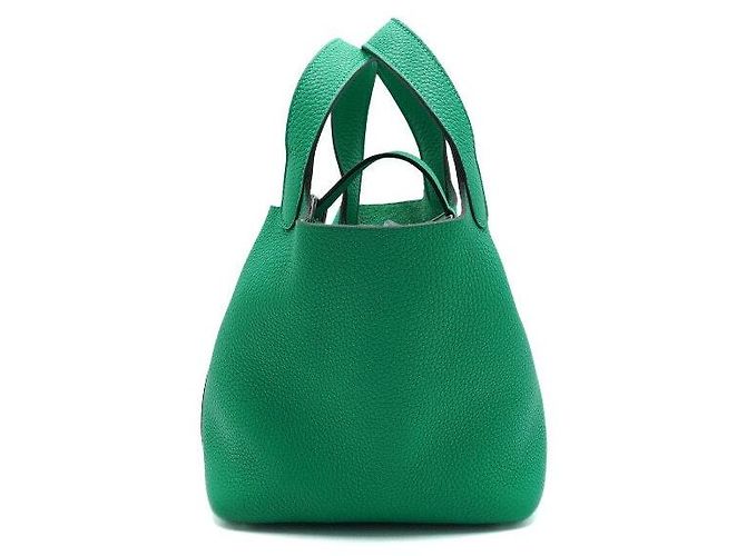 Hermès Borsa Tote Picotin in Taurillon Clemence con Chiusura Silver Lock Verde - vista 7