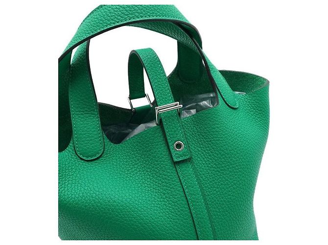 Hermès Borsa Tote Picotin in Taurillon Clemence con Chiusura Silver Lock Verde - vista 9