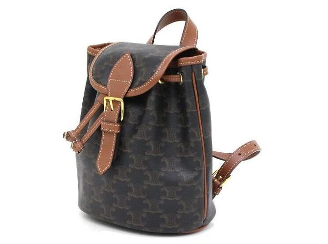 Céline Mini zaino Polko in tela Triomphe Tan da donna Nero - vista 2