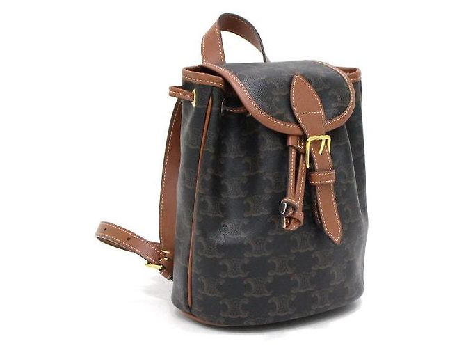 Céline Mini zaino Polko in tela Triomphe Tan da donna Nero - vista 3
