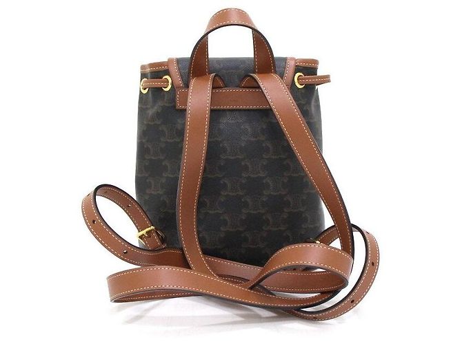Céline Mini zaino Polko in tela Triomphe Tan da donna Nero - vista 4