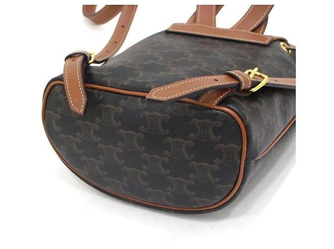 Céline Mini zaino Polko in tela Triomphe Tan da donna Nero - vista 6