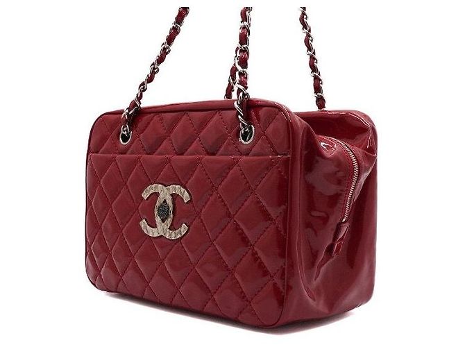 Chanel Rote Mademoiselle Bowling Bag aus Lackleder mit Silberkette - Ansicht 2