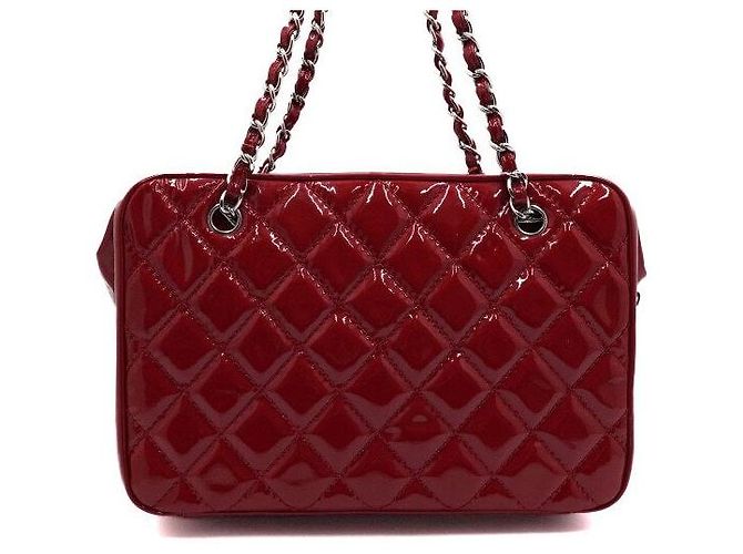 Chanel Rote Mademoiselle Bowling Bag aus Lackleder mit Silberkette - Ansicht 4