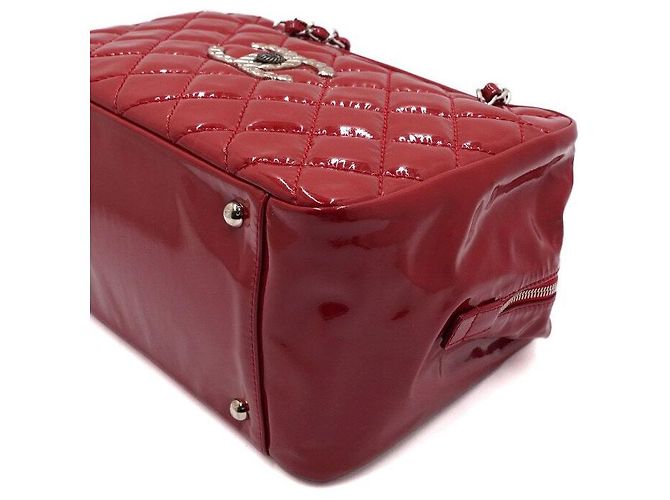 Chanel Rote Mademoiselle Bowling Bag aus Lackleder mit Silberkette - Ansicht 7