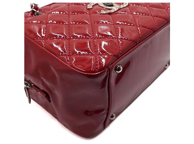 Chanel Rote Mademoiselle Bowling Bag aus Lackleder mit Silberkette - Ansicht 8