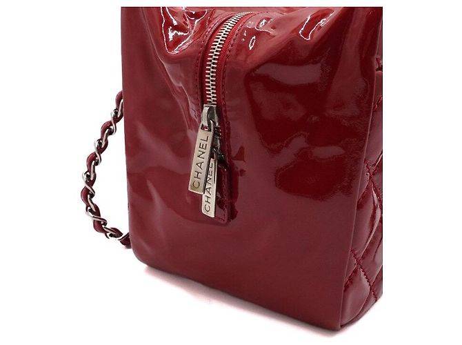 Chanel Rote Mademoiselle Bowling Bag aus Lackleder mit Silberkette - Ansicht 9