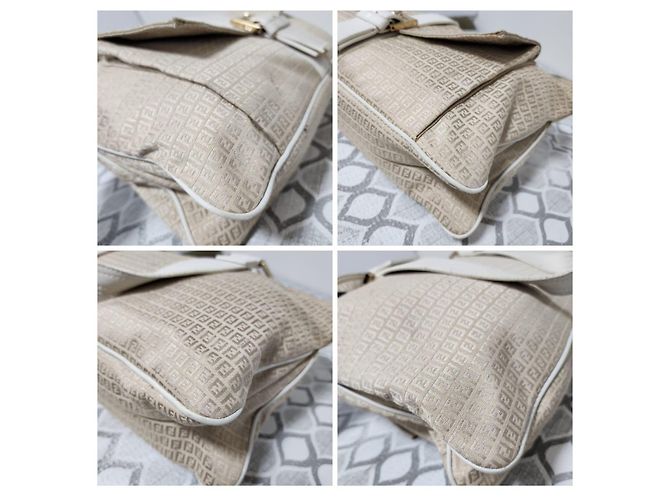 FENDI Vintage Zucca Schultertasche aus Canvas Beige/Cream Roh - Ansicht 14
