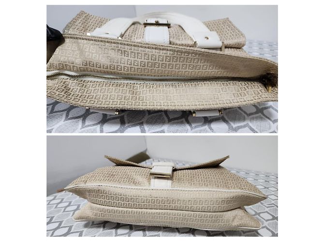 FENDI Vintage Zucca Schultertasche aus Canvas Beige/Cream Roh - Ansicht 5