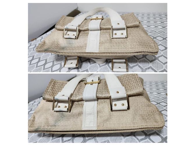 FENDI Vintage Zucca Schultertasche aus Canvas Beige/Cream Roh - Ansicht 6