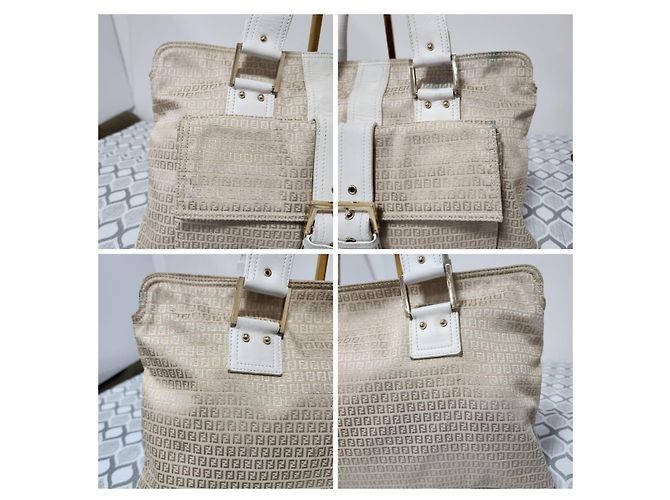 FENDI Vintage Zucca Schultertasche aus Canvas Beige/Cream Roh - Ansicht 8
