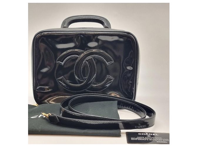 Chanel Borsa a mano con manico superiore e tracolla in vernice Nero - vista 12