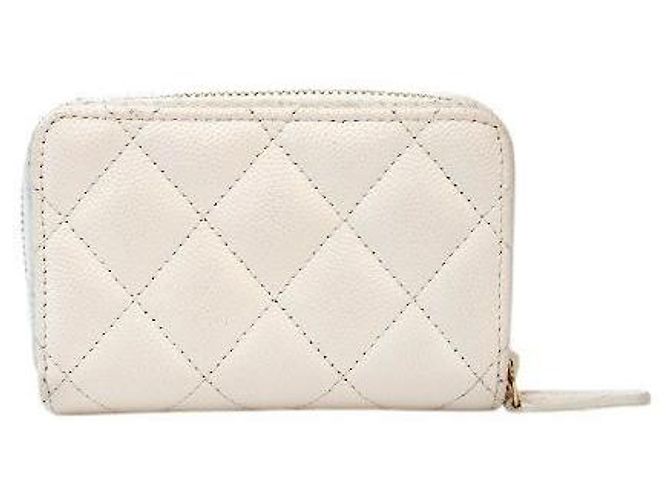 Chanel Tarjetero con cremallera en piel caviar blanco - vista 3