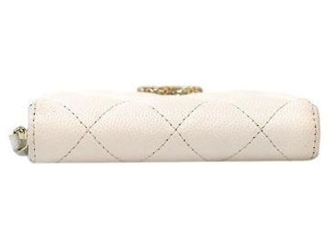 Chanel Tarjetero con cremallera en piel caviar blanco - vista 4