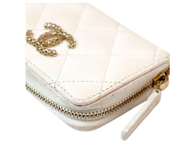 Chanel Tarjetero con cremallera en piel caviar blanco - vista 7