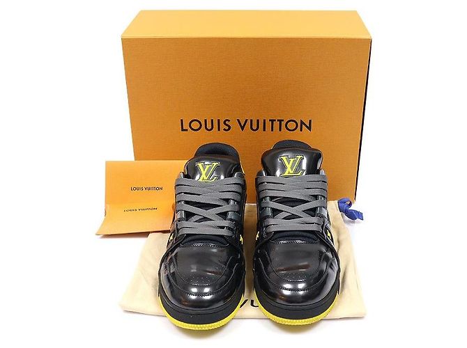 Louis Vuitton Sneakers LV Trainer in vernice nero, argento e giallo Marrone - vista 3