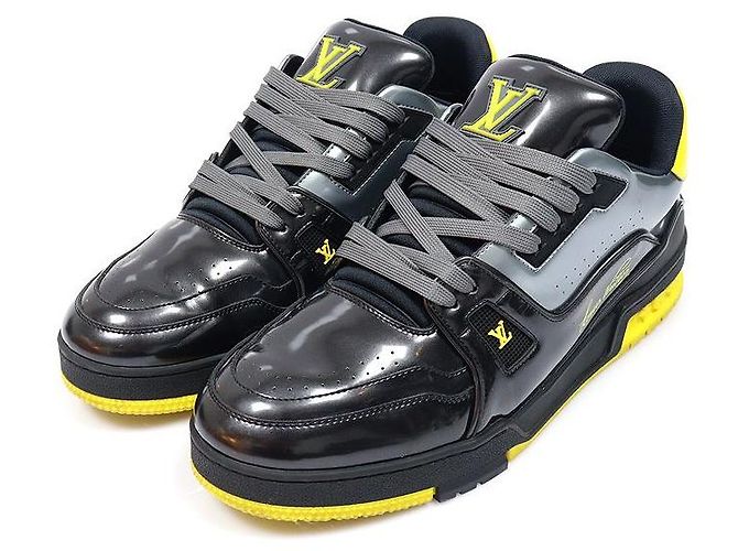 Louis Vuitton Sneakers LV Trainer in vernice nero, argento e giallo Marrone - vista 4