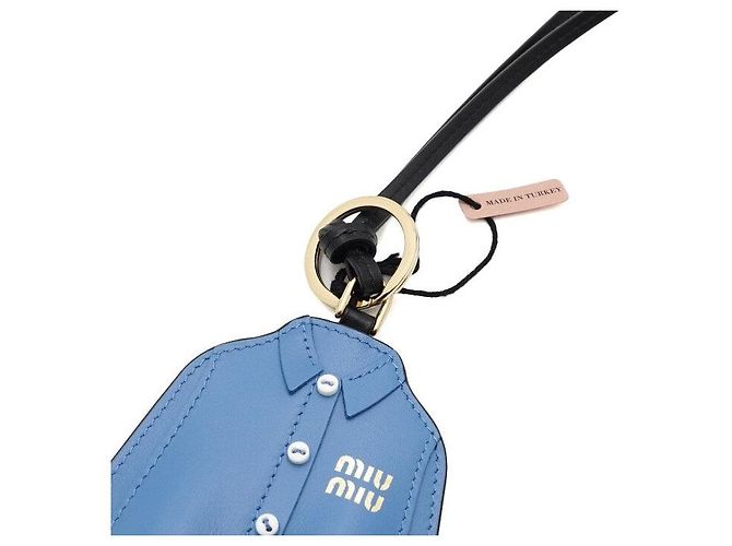 Miu Miu Leather Keychain Trick Keyring in Periwinkle Blue - view 3