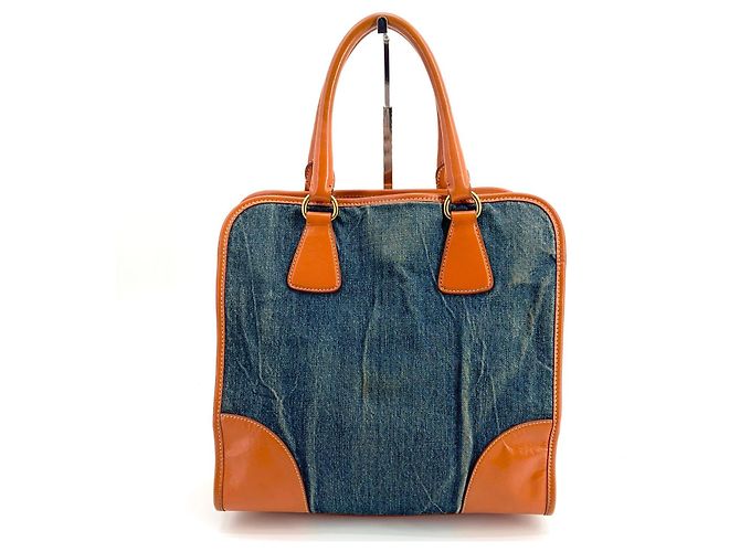 Prada Saffiano-besetzter Denim-Tote-Bag Blau - Ansicht 3