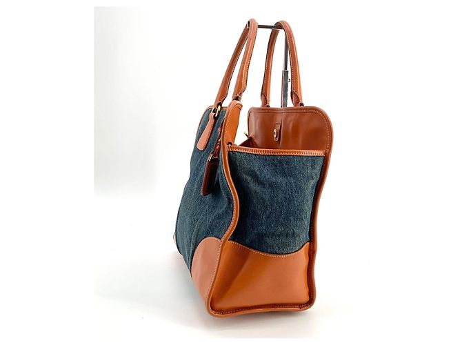 Prada Saffiano-besetzter Denim-Tote-Bag Blau - Ansicht 5