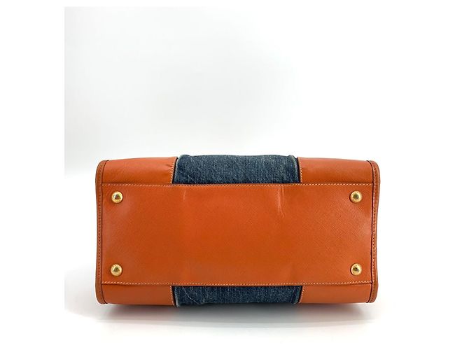Prada Saffiano-besetzter Denim-Tote-Bag Blau - Ansicht 6
