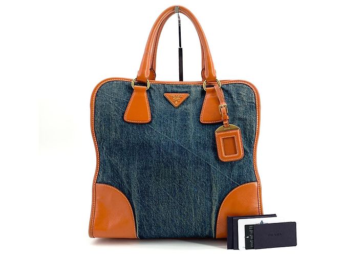 Prada Saffiano-besetzter Denim-Tote-Bag Blau - Ansicht 8