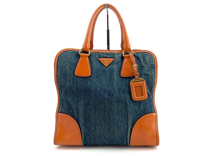 Prada Saffiano-besetzter Denim-Tote-Bag Blau - Ansicht 9