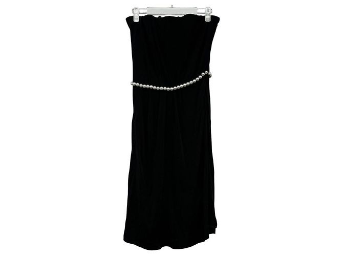 Chanel Vestido palabra de honor con adornos de perlas negras Castaño - vista 4
