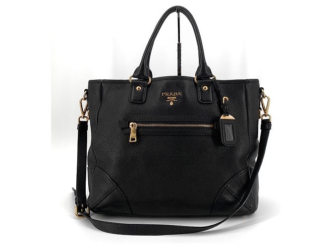 Prada Borsa Tote e Borsa a Spalla in Vitello Daino Nero - vista 2